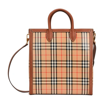 Shop Burberry Kane Shopping Bag In Archive Beige Check