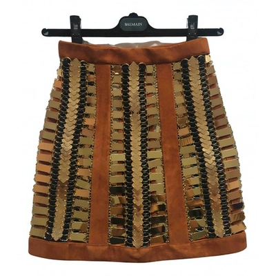 Pre-owned Balmain Gold Suede Skirt