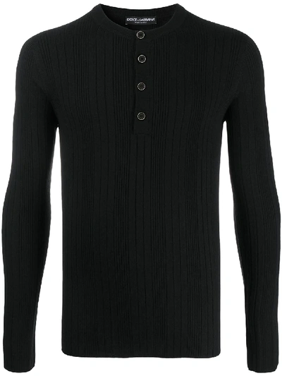 Shop Dolce & Gabbana Ribbed Buttoned Jumper In Black