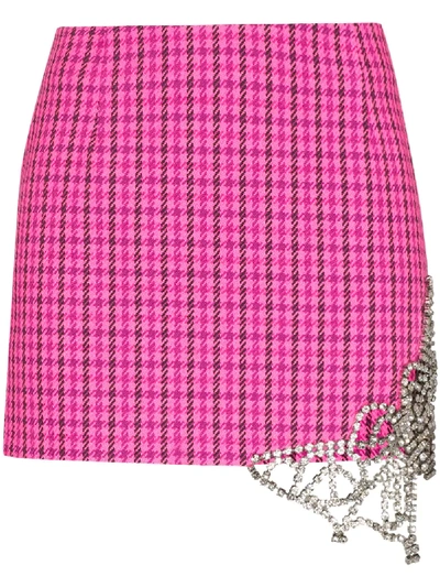 Shop Area Crystal-butterfly Checked Mini Skirt In Pink