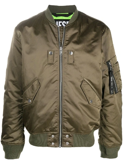 Shop Diesel Lace-up Detail Bomber Jacket In Green