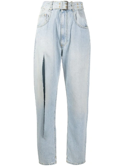 Shop Maison Margiela Slit-detail Tapered Jeans In Blue