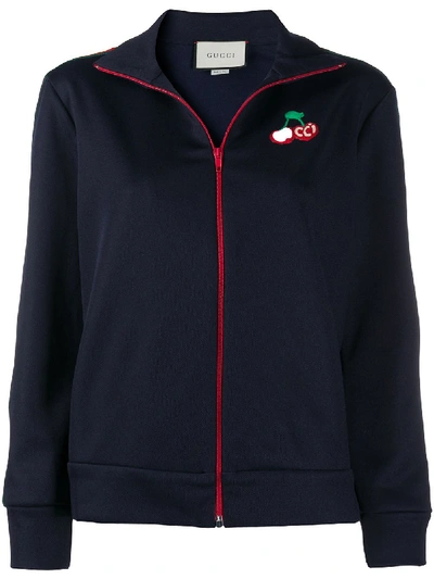 Gucci Cherry-embroidered Pique Track Jacket In Blue