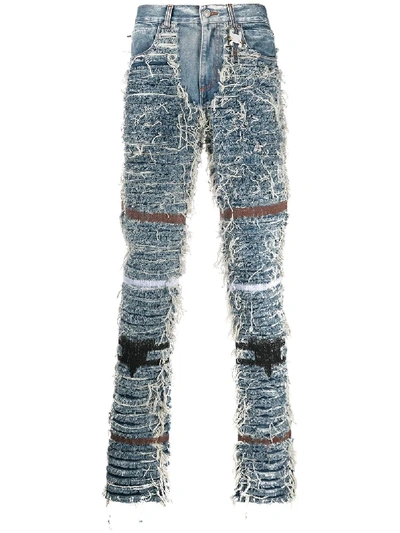 Shop Alyx Distressed Frayed Straight Leg Jeans In Blue