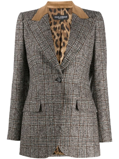 Shop Dolce & Gabbana Contrasting Collar Checked Blazer In Brown