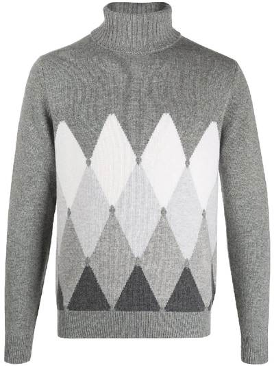 Shop Ballantyne Bold Diamond Roll-neck Sweater In Grey