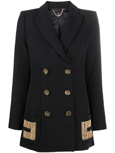 Shop Elisabetta Franchi Chain-embellished Double-breasted Blazer In Black