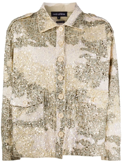 Shop Retroféte Embellished Camouflage Print Shirt In Neutrals