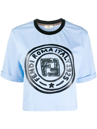 Shop Fendi Logo-print Cropped T-shirt In Blue