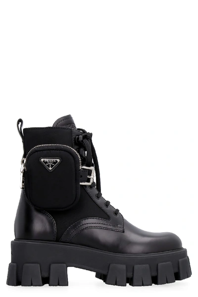 Shop Prada Lug-sole Lace-up Boots In Black