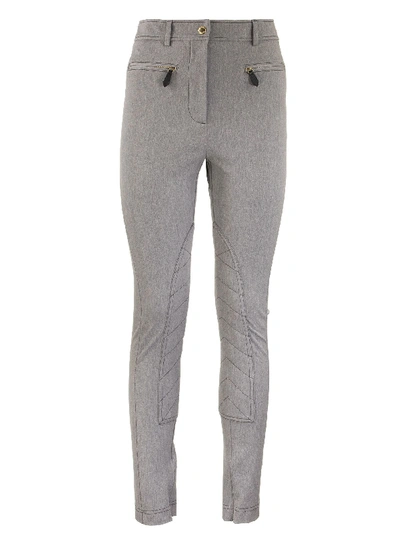 Shop Burberry Jodie - Zip Detail Stretch Cotton Blend Trousers In Grey Melange