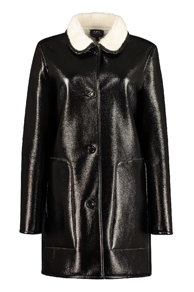 Shop Apc Poupee Faux Sheepskin Coat In Black