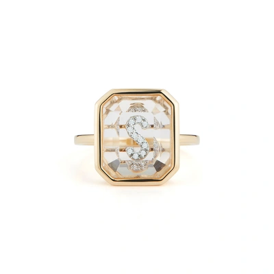Shop Mateo Secret Initial Ring In Yellow Gold / White Diamonds