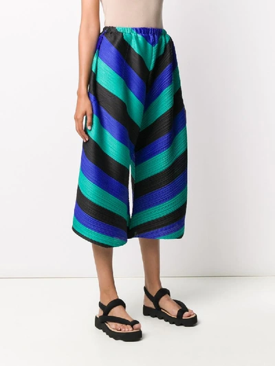 Shop Issey Miyake Striped Cropped Trousers In Blue