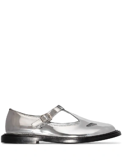 Shop Burberry Metallic T-bar Shoes In Silver