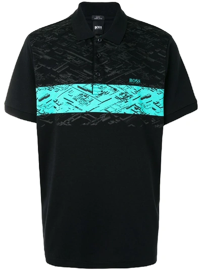 Shop Hugo Boss Graphic-print Polo Shirt In Schwarz