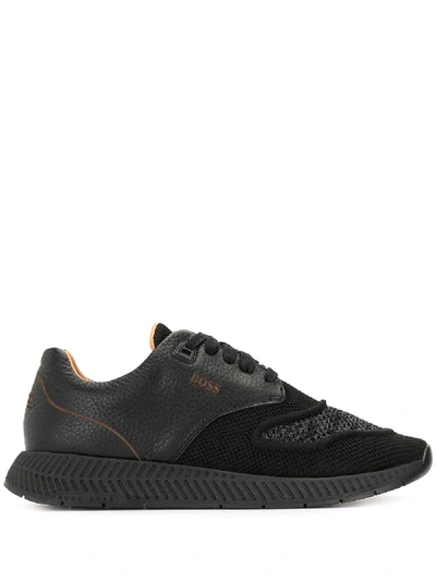 Shop Hugo Boss Pebbled Panel Low-top Sneakers In Black