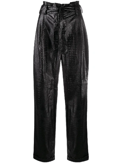 Shop Amen Crocodile-effect High-waisted Trousers In Black