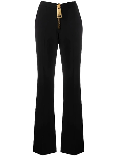 Shop Moschino Zipped Flared Trousers In Black