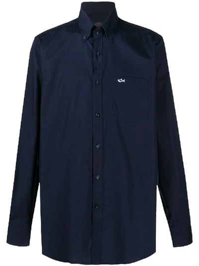 Paul & Shark Logo Embroidered Button-down Shirt In Blue