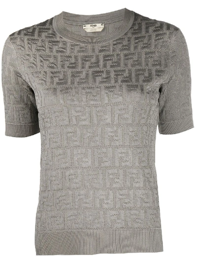 Shop Fendi Ff Motif Knitted Top In Grey