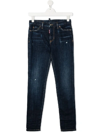 Shop Dsquared2 Teen Distressed Skinny Jeans In Blue