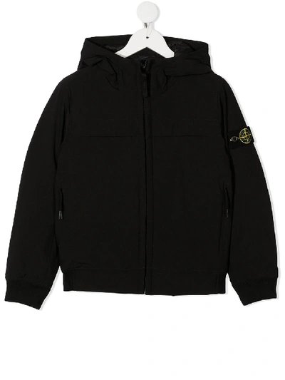 Stone Island Junior Teen Hooded Soft-shell Zip-up Jacket In Black | ModeSens