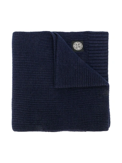 Shop Stone Island Junior Ribbed Logo Patch Scarf In Blue