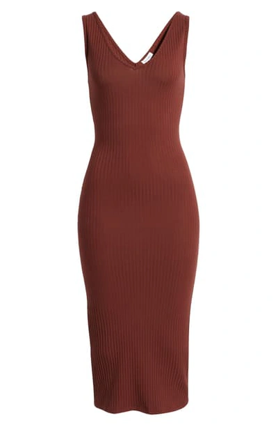 Shop Love, Fire Ribbed Body-con Midi Dress In Rum Raisin