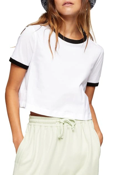 Shop Topshop Crop Ringer T-shirt In White