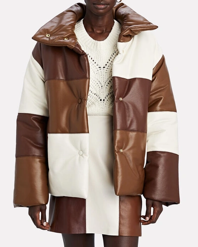 Shop Nanushka Hide Colorblock Vegan Leather Jacket In Brown/cream
