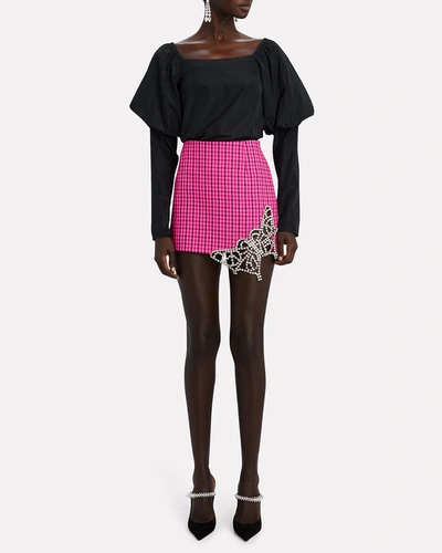 Shop Area Crystal Butterfly Houndstooth Mini Skirt In Pink