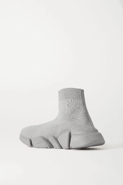 Shop Balenciaga Speed 2.0 Ribbed Stretch-knit High-top Sneakers In Gray