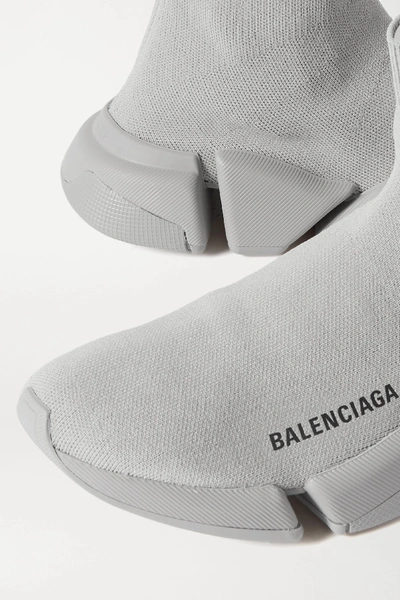 Shop Balenciaga Speed 2.0 Ribbed Stretch-knit High-top Sneakers In Gray