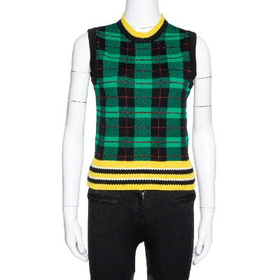 Pre-owned Versace Green Wool Tartan Pattern Sleeveless Sweater Vest S