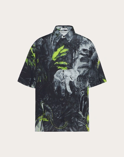 Shop Valentino Short-sleeve Shirt With Mural Jungle Print In Multicolored