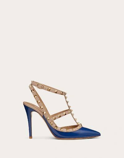 Shop Valentino Garavani Patent Rockstud Caged Pump 100mm In Blue