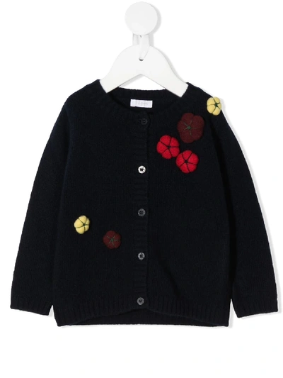 Shop Il Gufo Embroidered Flower Cardigan In Blue
