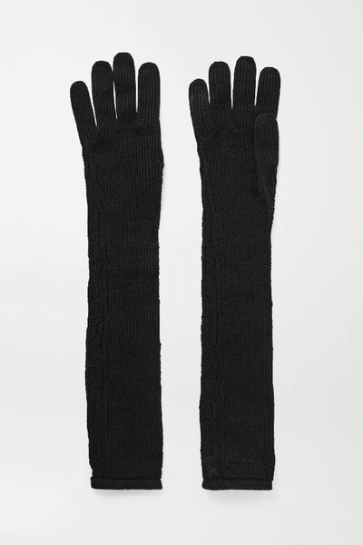 Shop Gucci Pointelle-knit Cotton-blend Gloves In Black