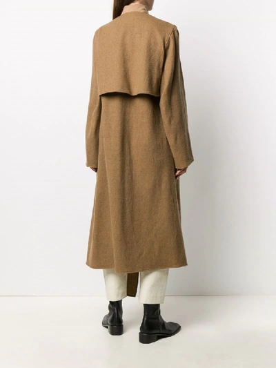 Lemaire Open Front Midi Coat In Brown