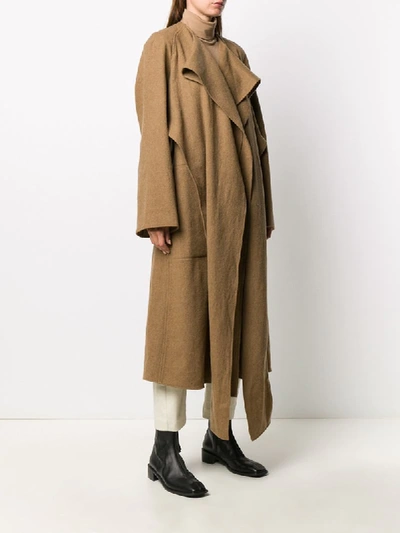 Lemaire Open Front Midi Coat In Brown