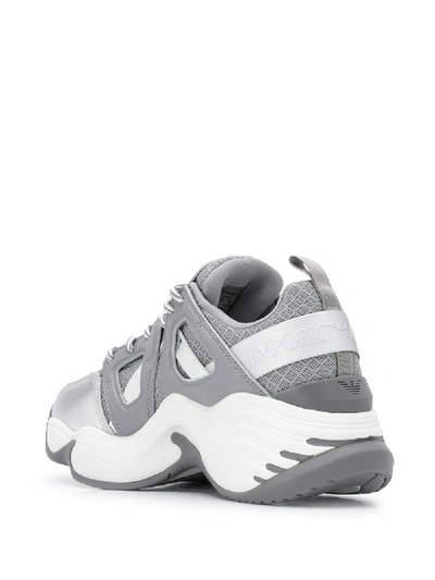 Shop Emporio Armani Leather Sneakers In Grey