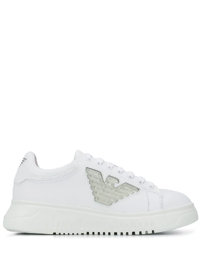 Shop Emporio Armani Leather Sneakers In White