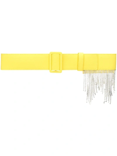 Shop Msgm Crystal-fringe Woven Belt In Yellow