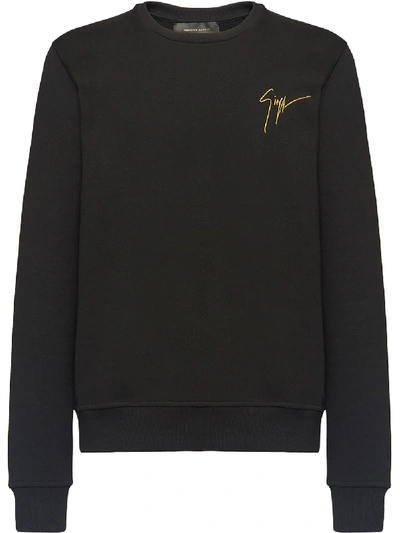Shop Giuseppe Zanotti Embroidered Logo Crew Neck Sweatshirt In Black