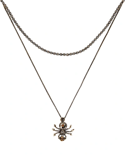 Shop Alexander Mcqueen Spider Crystal Pendant Necklace In Gold
