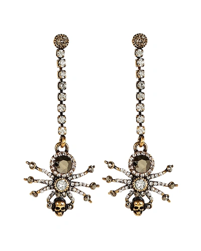 Shop Alexander Mcqueen Spider Crystal Chain Earrings In Gold