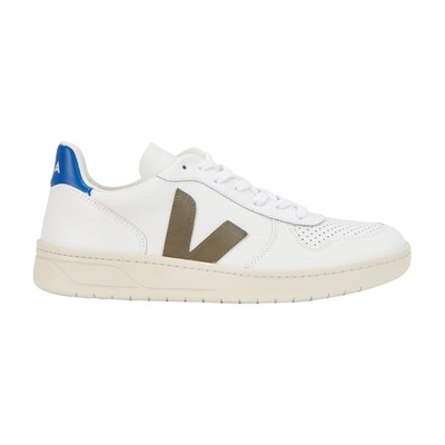 Shop Veja V-10 Trainers In Extra White Kaki Indigo