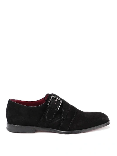 Shop Dolce & Gabbana Velvet Monkstrap Loafers In Black
