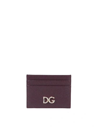 Shop Dolce & Gabbana Dauphine Leather Card Holder In Dark Purple